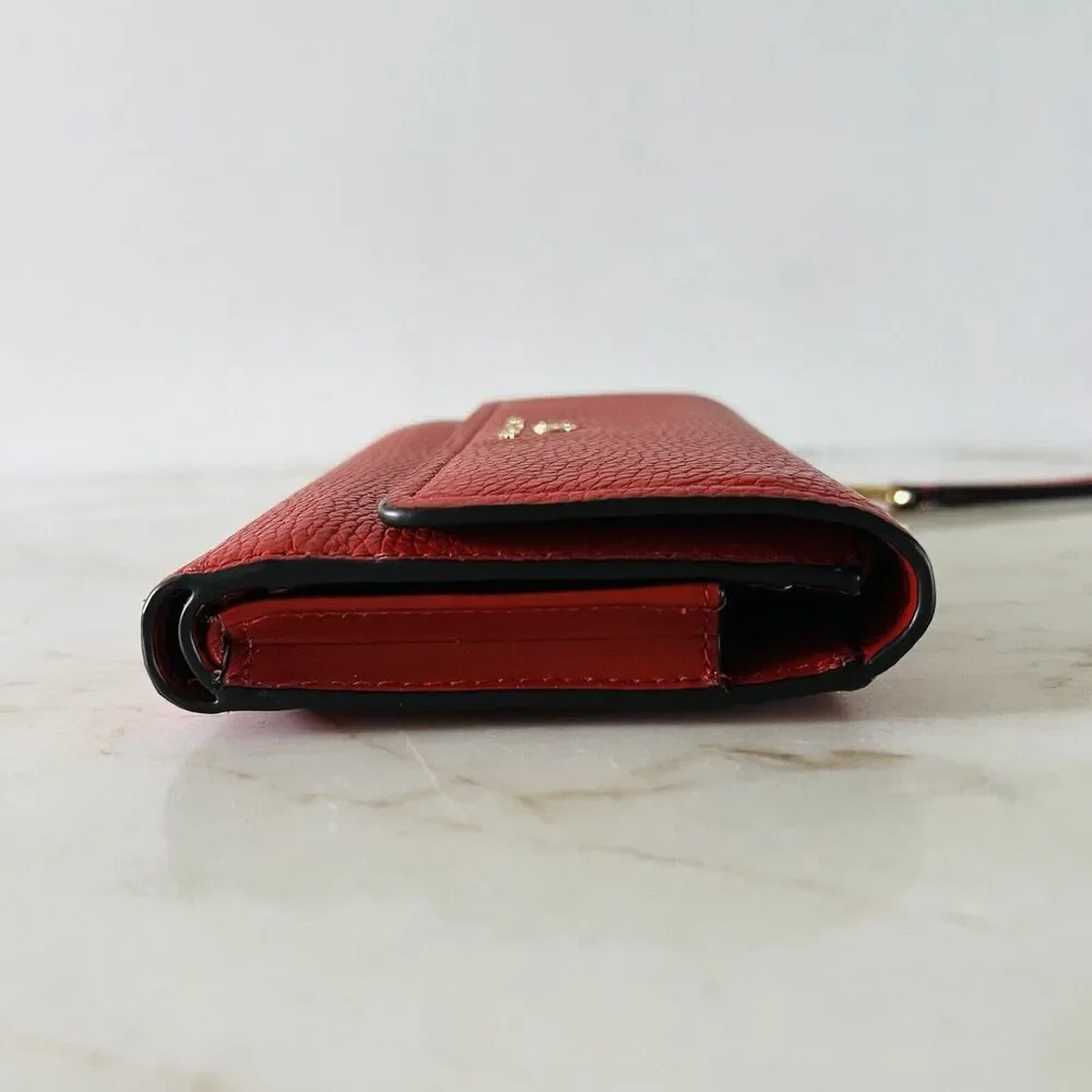 MICHAEL KORS Jet Set Charm Red Terracotta Leather Flap Phone Wallet Wristlet